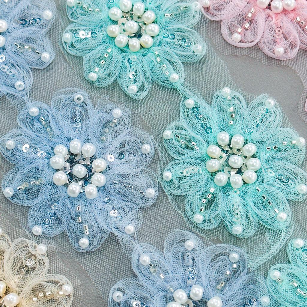Multi-Color Machine Embroidery Handmade Bead Sequins Three-Dimensional Flower Shoes, Hats, Bags, Skirts, Clothing Decoration, Lace Lace Accessories