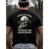 Ausgefallenes Grafik-Herren-T-Shirt mit Totenkopf-Tattoo-Design und deutschem Text, Streetwear-Stil für Freizeitkleidung im Frühling und Herbst, Übergröße