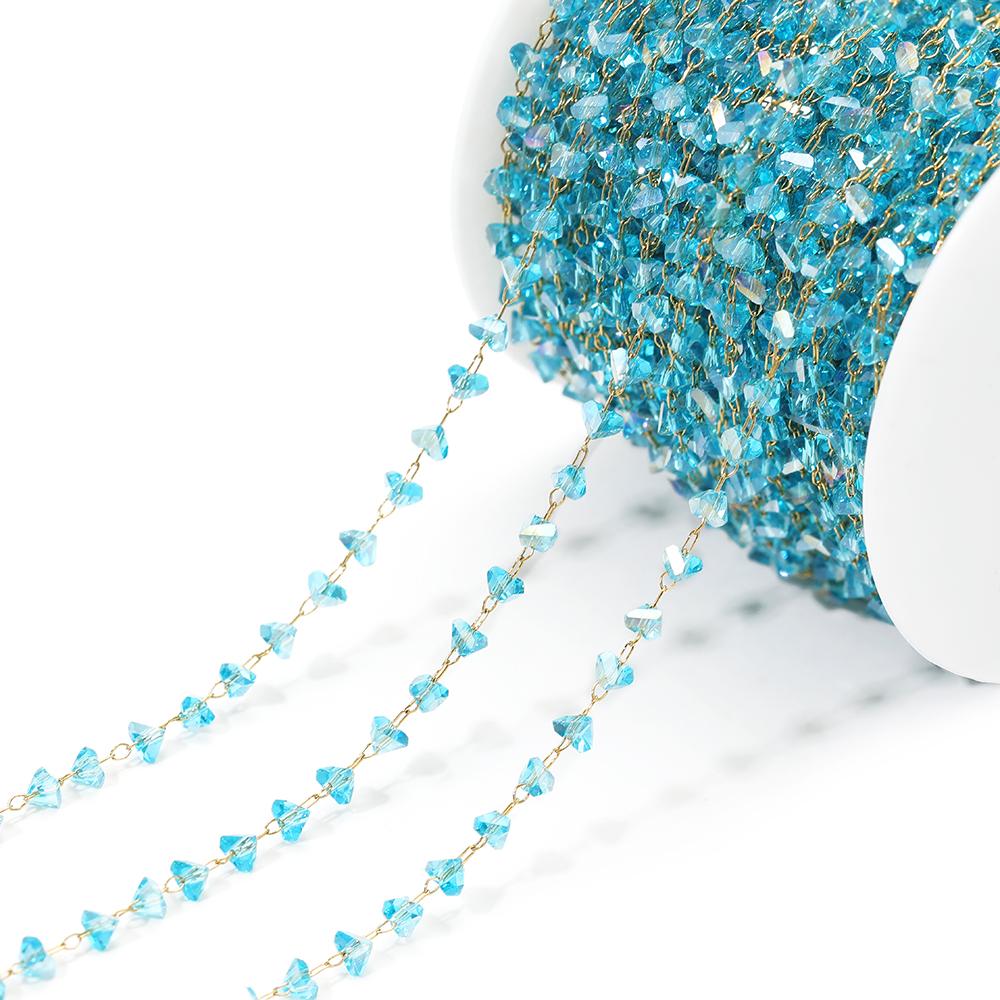 1 Meter Stainless Steel Beaded Triangle Glass Crystal Chains for DIY Jewelry Findings Necklace Bracelet Supplies Earrings Making