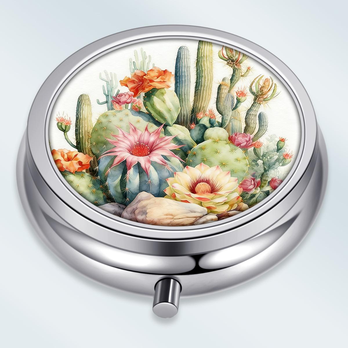 

Portable Pill Box with 3 Compartments, Mini Metal Medicine Organizer Case, Cute Printed Pill Container for Vitamins, Pills, Jewelry, Travel, Daily Use разноцветный