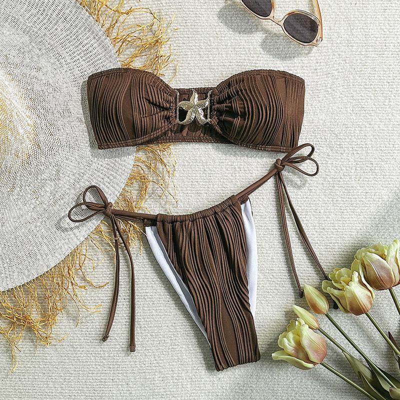 

Сексуальное металлическое бикини «Морская звезда» женское с вырезами пуш-ап микро купальник купальный костюм треугольный купальник L коричневый