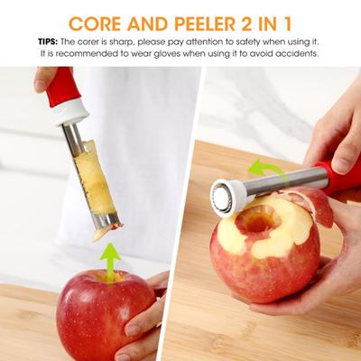 Obstentkerner/Schäler aus Edelstahl, 2-in-1-Küchenwerkzeug, ergonomischer Griff, einfaches Entfernen des Kerns, Obstentkernwerkzeug für Kartoffeln, Zwiebeln und Tomaten