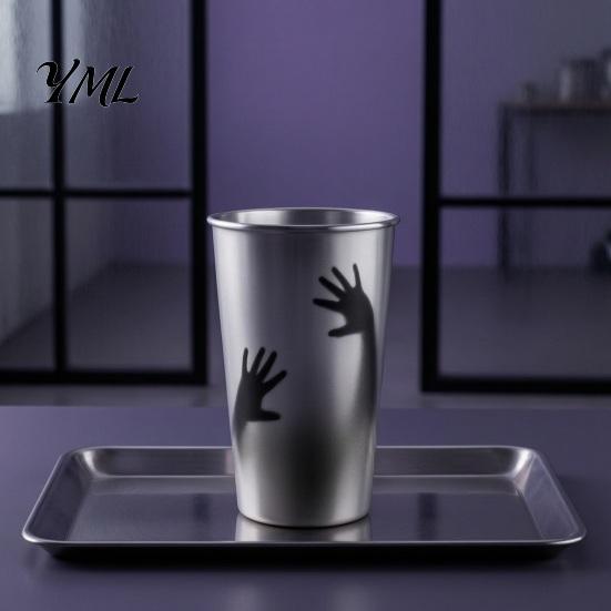 Gothic Style Metal Water Cup Thermochromic Color-Changing Cup, Horror Theme Cold Drink Spooky Prison Hand Design Mug Tumbler, Wide Mouth for Halloween