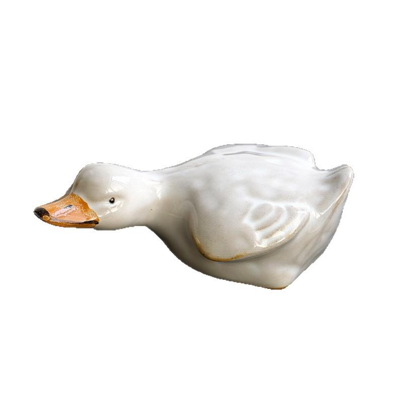 Ceramic White Goose Tea Pet - Hand-painted, Cute Home Decor Desktop Ornament