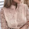 Women Shirt Blouse Lace Patchwork Solid Color Buttons Fashion Daily Wear Popular
