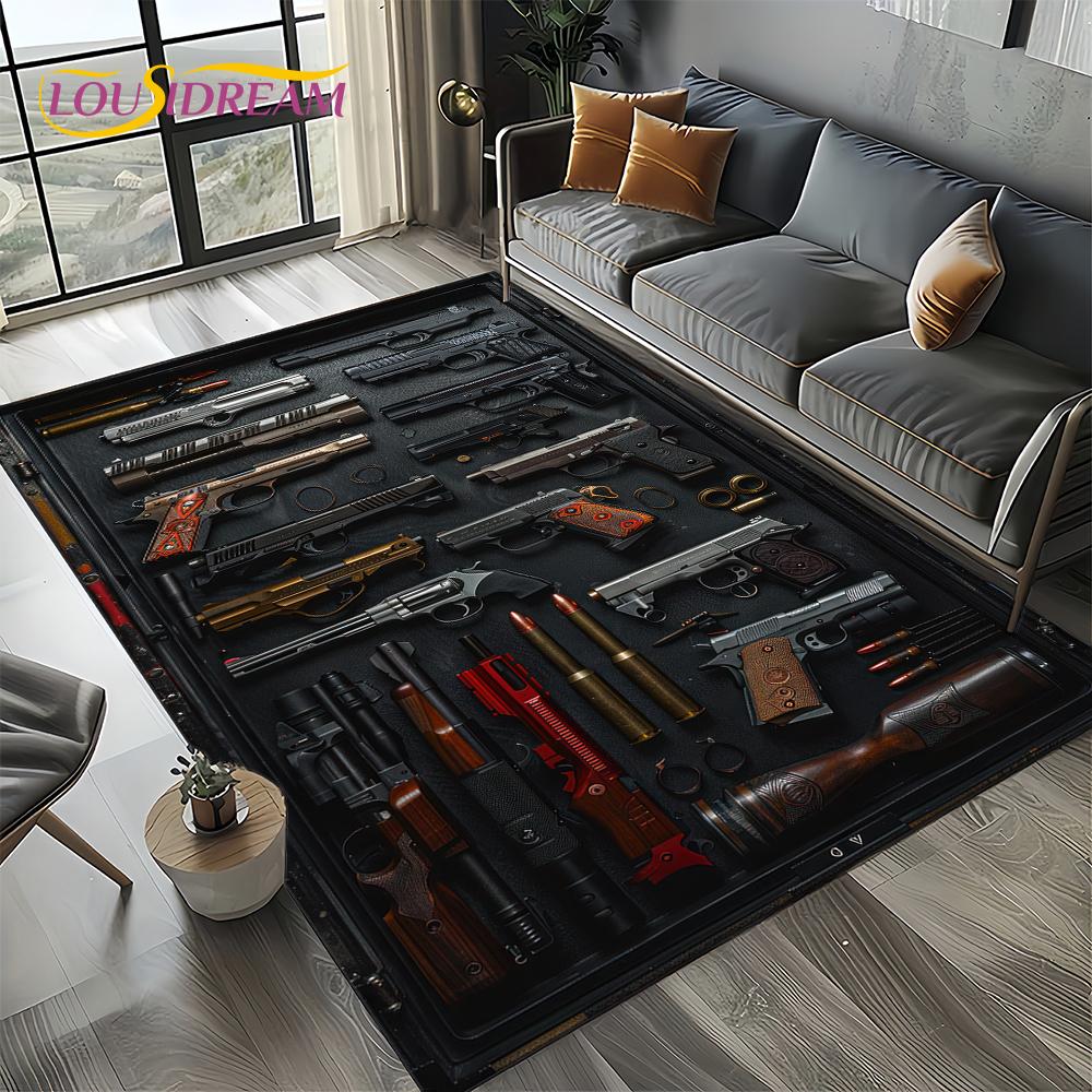 2025 New Retro Guns Pistol Ammunition Bullet Cartridge AK M4 Rug Carpet for Living Room Bedroom Decor,Non-slip for Sofa Doormat