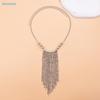 Vintage Silver Fringe Statement Necklace-Tassel Chain Beaded Bib Collar Jewelry for Women,Trendy Party/Evening Outfit Accessory