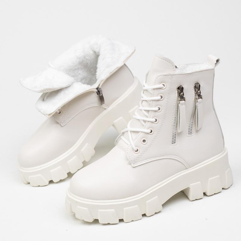 

Женская обувь Новые осенне-зимние туфли больших размеров из хлопка с флисовой подкладкой Женские ботинки с приподнятым низом 35