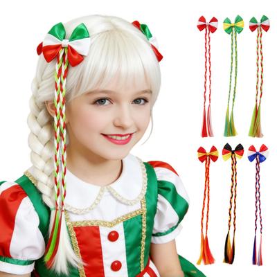 Warkoczykowe spinki do włosów dla dzieci 2 w 1 Opaska na głowę z kokardką Design w kolorach flagi Spinka do włosów Miękki ogonek z frędzlem Akcesorium do włosów na Dzień Gry Imprezowe