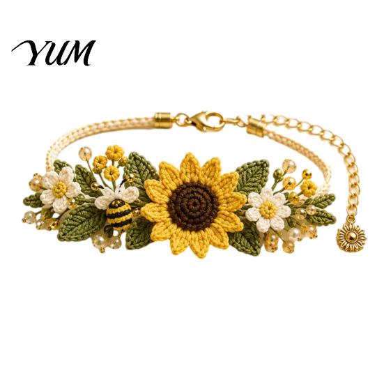 Relaxing Screen Free Activities DIY Crochet Bracelet Kit, Flower Craft Set with Beads, Stress Relief Arts And Crafts Floral Making Kit for Beginners,