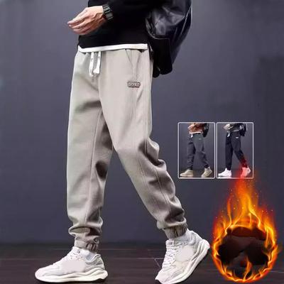 Herbst und Winter Übergröße Herren Gefütterte und Verdickte Warme Jogginghosen Elastische Hosen Gerader Schnitt Einfarbig Kordelzug Freizeithosen
