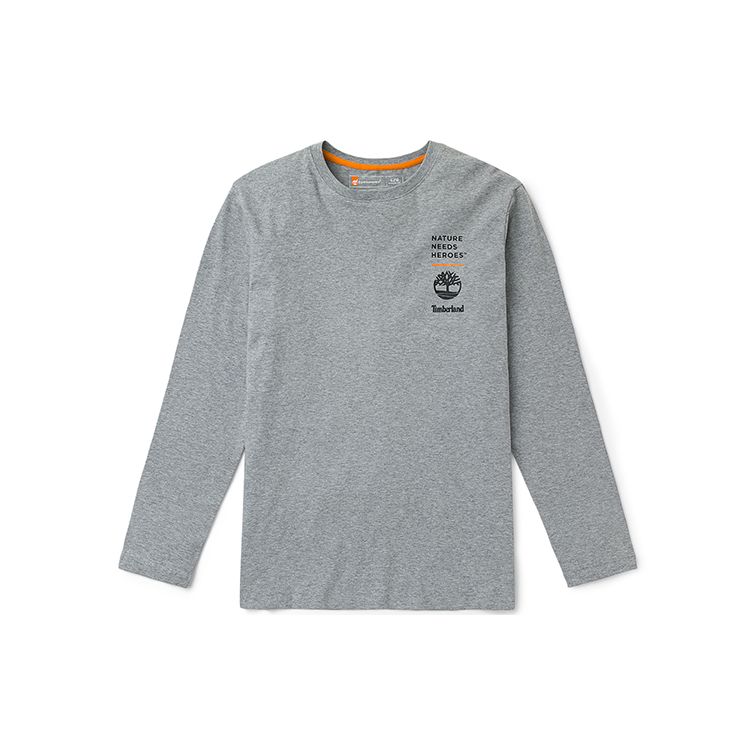Timberland Logo Printed Crew Neck Long Sleeve T-Shirt Men Tops Medium-Heather-Gray A62J1-052