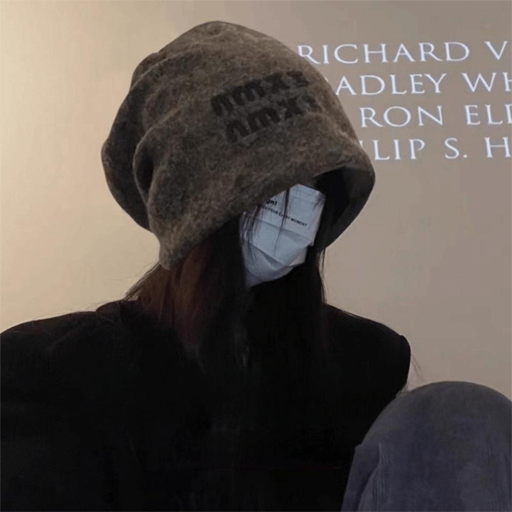 Big Size Beanie Hat Letter Crochet Hat Cute Warm Knit Cap  For Daily Wear