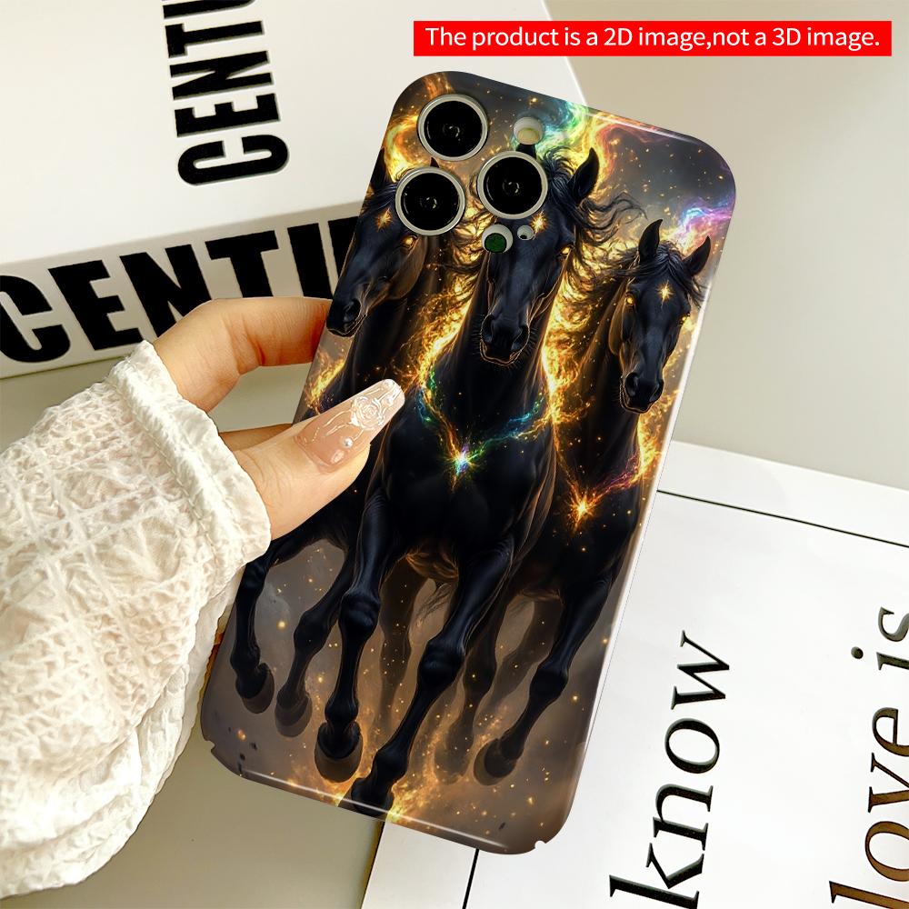 2DFlat Cosmic Black Horses Gallop Through Rainbow Nebula All Inclusive Film Hard Phone Case, Compatible with iPhone 18 Pro Max 17 16 15 14 13 12 11