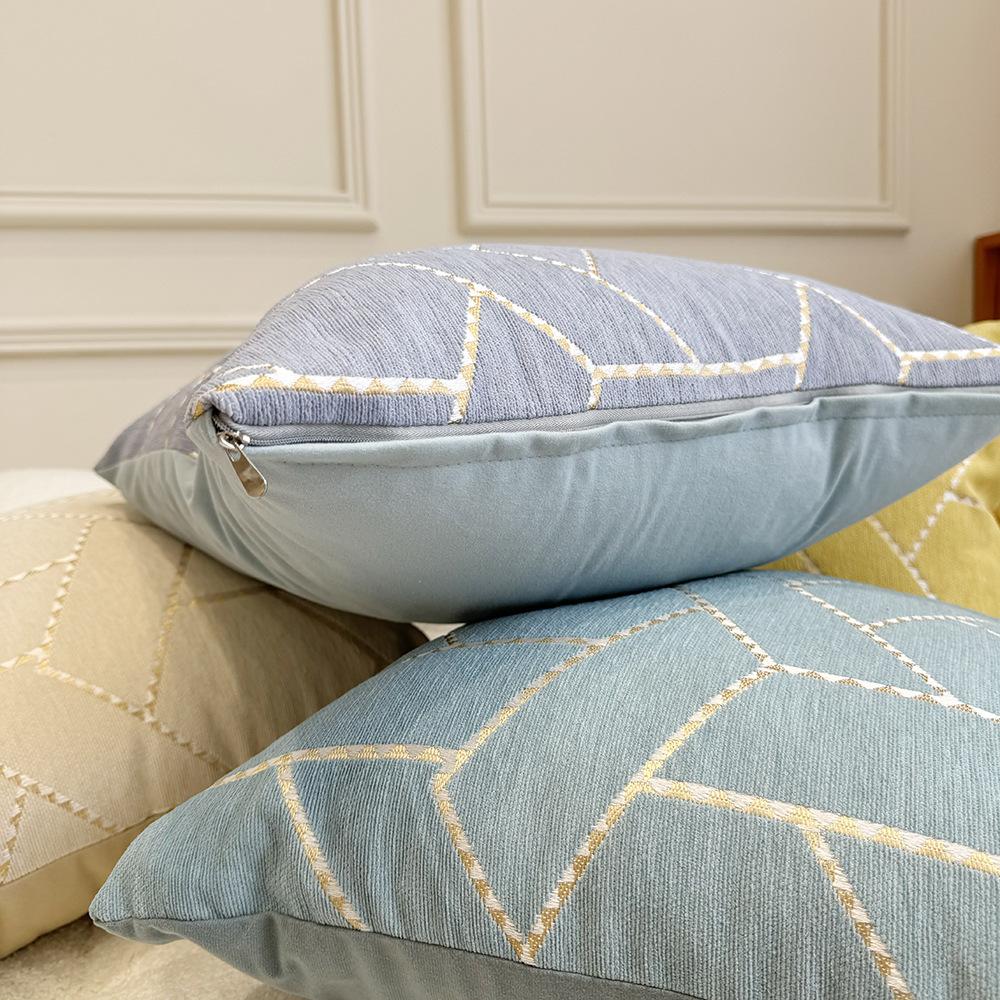 New Simple Pillows Morandi Color Geometric Jacquard Chenille Pillow Case Sofa Living Room Backrest