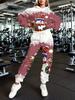 Europe and America 1116 New Fashion Casual Sports Hooded Flower Printed Sweater Set