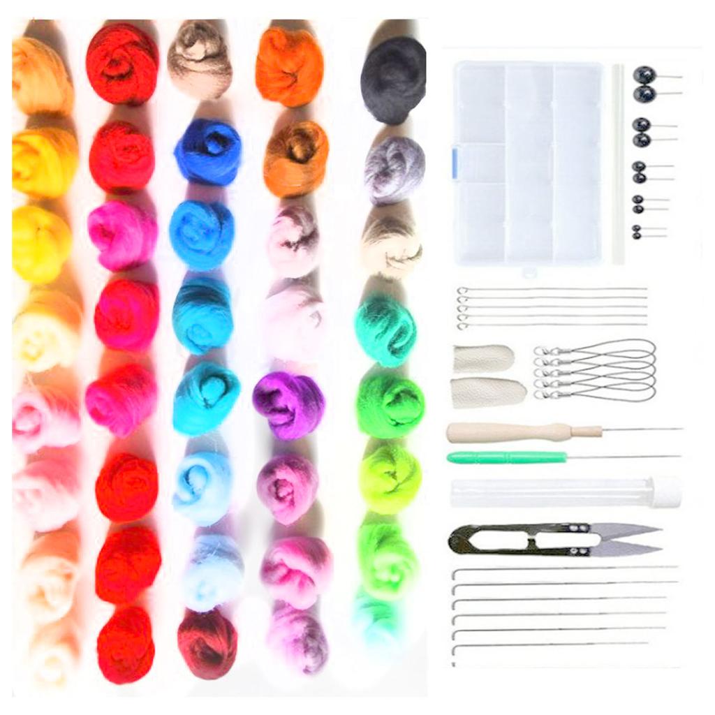 Needle Felting Kit Bright Colors Wool Soft Eco Friendly Safe Easy Operation Felting Kit for Kids Parents Gifting