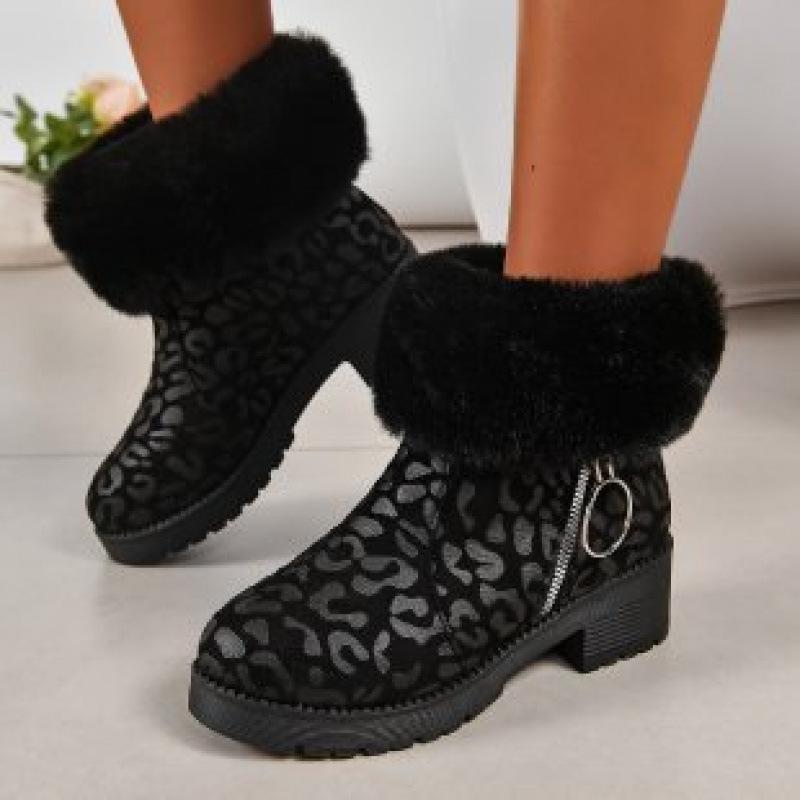 Winter New Large Size Leopard Print Short Boots European and American Round Head Lint Cotton Comfortable Flat Bottom Martin Boots