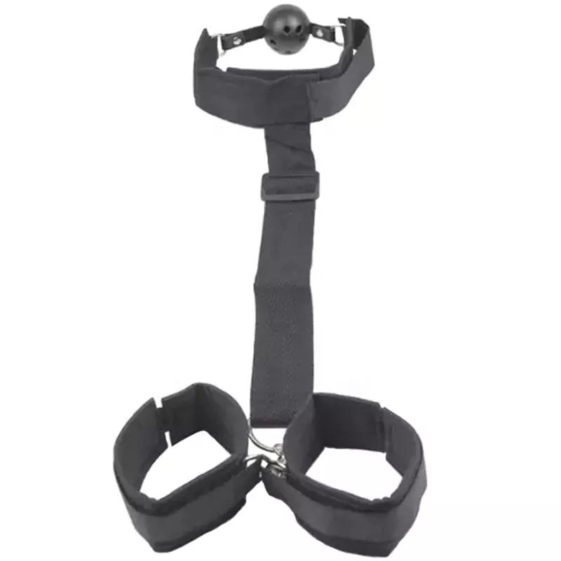 Japan SM bondage Back Cross Collar Strap Handcuffs Mouth Ball Gag Sex Handcuffs Sex Fetish Slave Bondage For