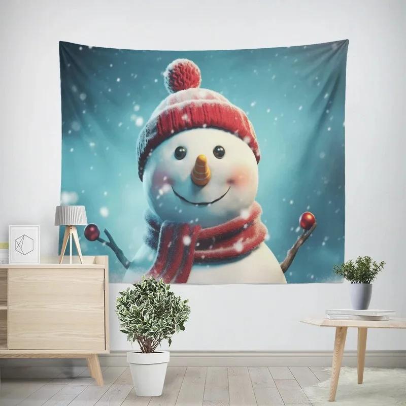 Christmas New Year Christmas Tree Snowman Pattern Tapestry Living Room Sofa Home Decor Tapestry