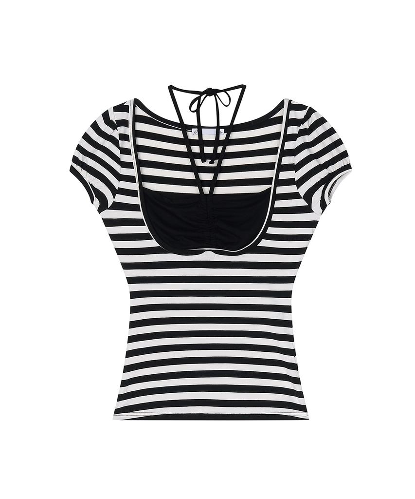 ILLIO Black Stripe Giselle Gathered Top