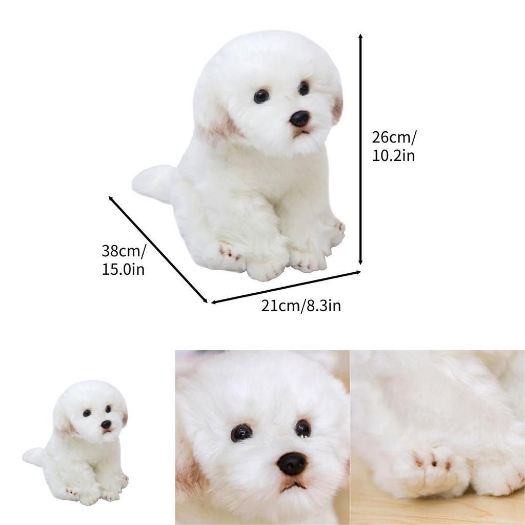 Adorable White Maltese Plush Toy, Fiber Filled, Long Haired Stuffed Animal, 33x24x16cm/38x26x21cm