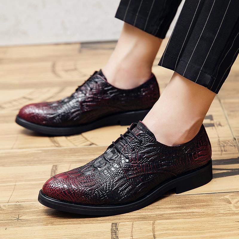 Crocodile Pattern Men Leather Casual Shoes Thick Platform Business Shoes Sneakers Outdoor Male Derby Shoes Formal Dress Footwear
