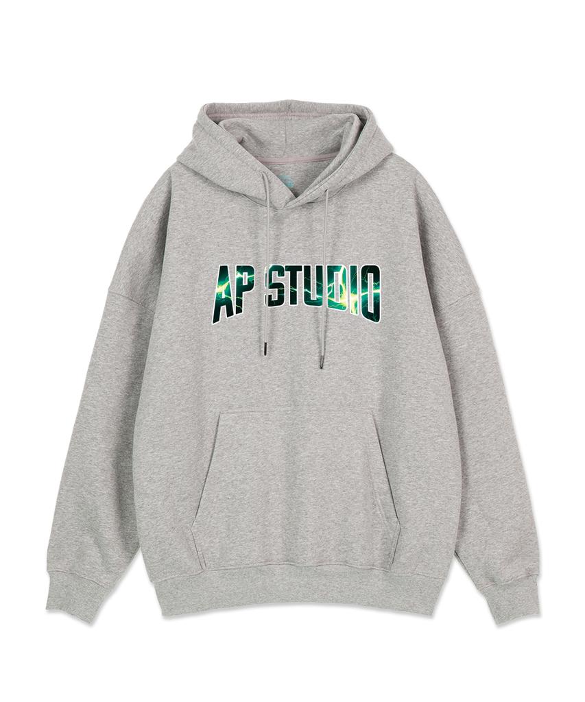 Thunder Graphic Lettering Oversized Wide Shoulder Hoodie_Melange