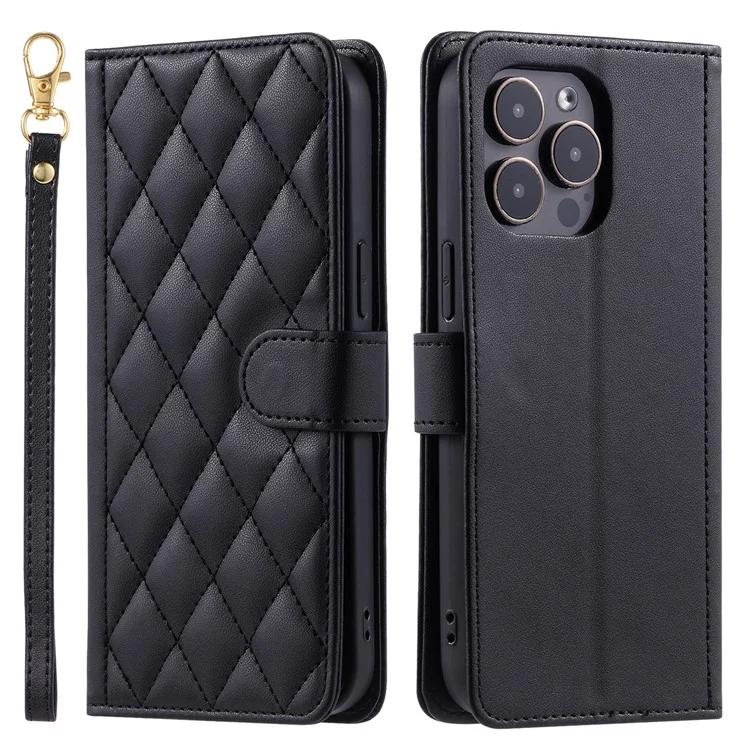 

For iPhone 14 Pro Case Stitching Rhombus Grid PU Leather Wallet Cover