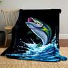 Leaping Bass Over Splashing Water Patterned Blanket, Flannel, Suitable for All Seasons, Home Decor, Warm and Cozy