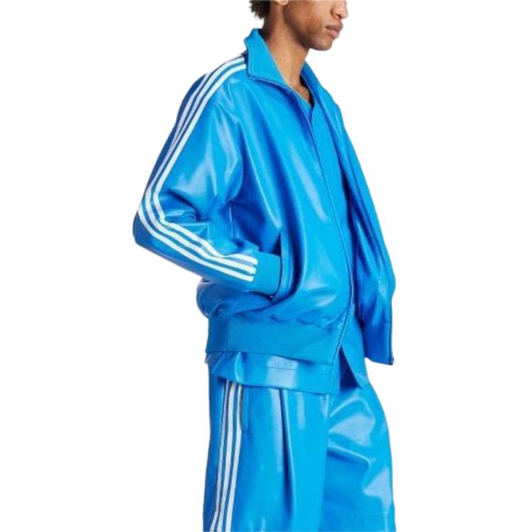 adidas Jaqueta Masculina Original com Listras com Logotipo Gola Alta Manga Longa com Zíper Azul IZ4035