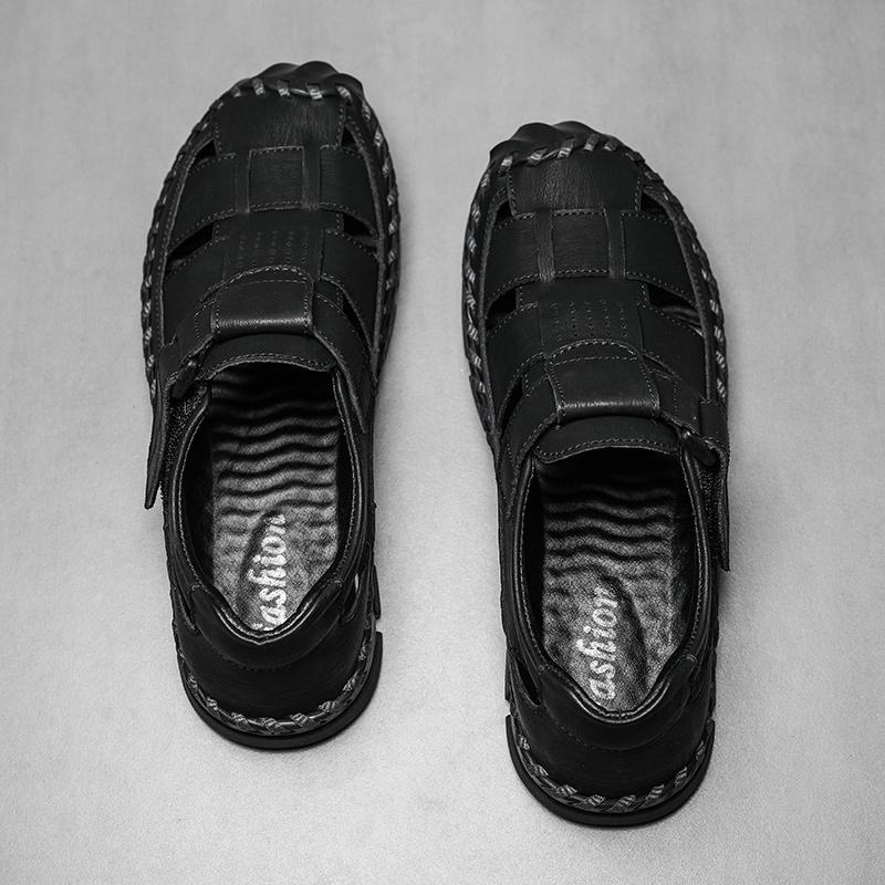 39-48 Sommer Herren Zehengeschlossen Übergröße Echtes Leder Freizeit Sandalen Outdoor Wandersandalen