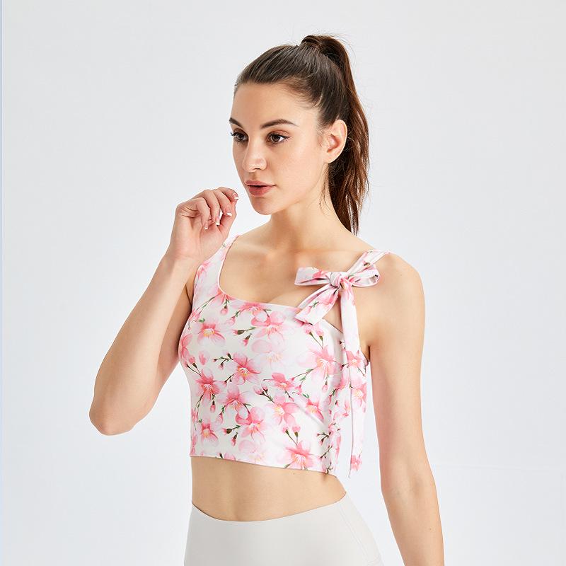 Yoga-Sport-BH im neuen Stil mit Feen-Print: Damen Fitness-Lauftop im Westenstil mit Trägern und Brustpolster