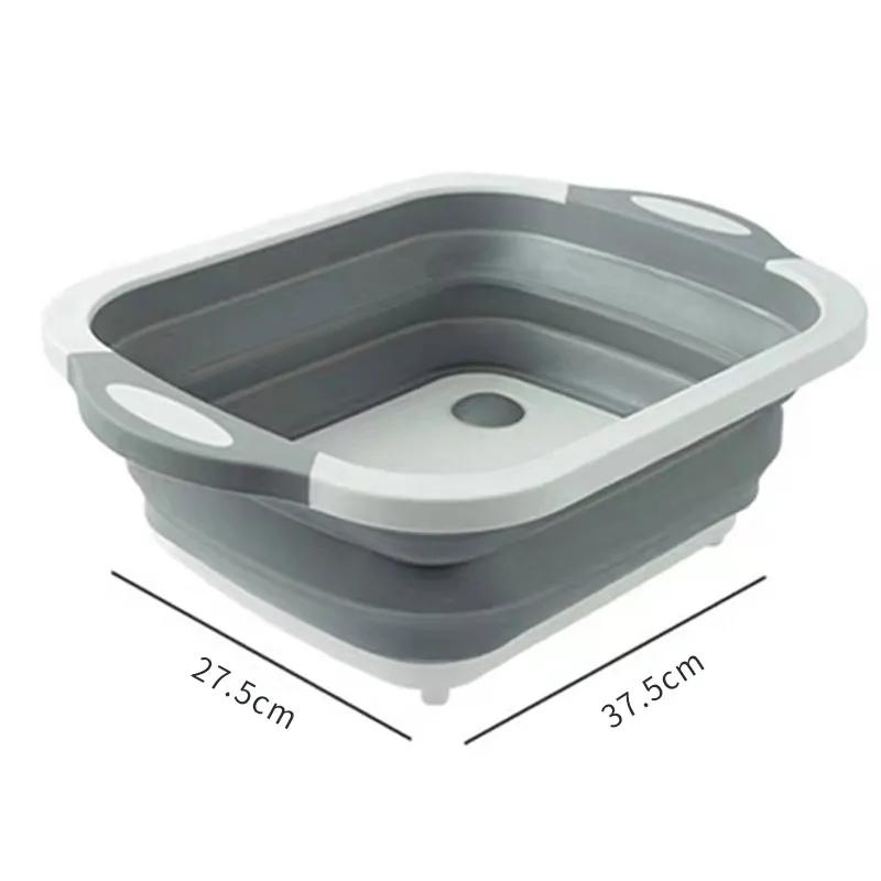 Multi-functional Home Vegetable Washing Basin Drain Washing Folding Chopping Board Kitchen Plastic Water Trough Chopping Block