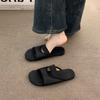 Late Evening Breeze Retro Brown Niche Open-toed Sandals Fairy Shoes 2025 New Summer Flat-bottomed Cool Slippers