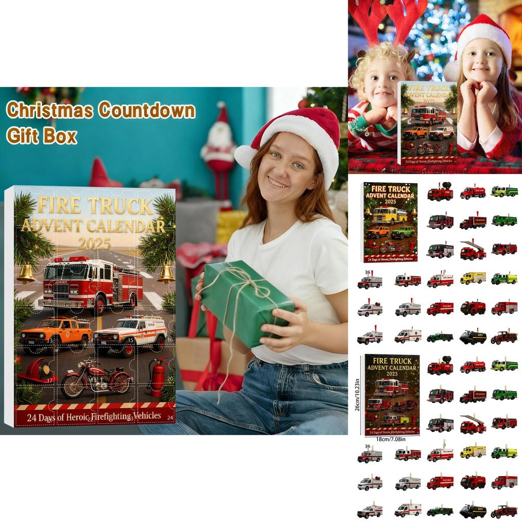 Julräddningsfordon Nedräkningskalender Akryl Julgransprydnad Med 24 Överraskningstillbehör För Julklappsutbyte