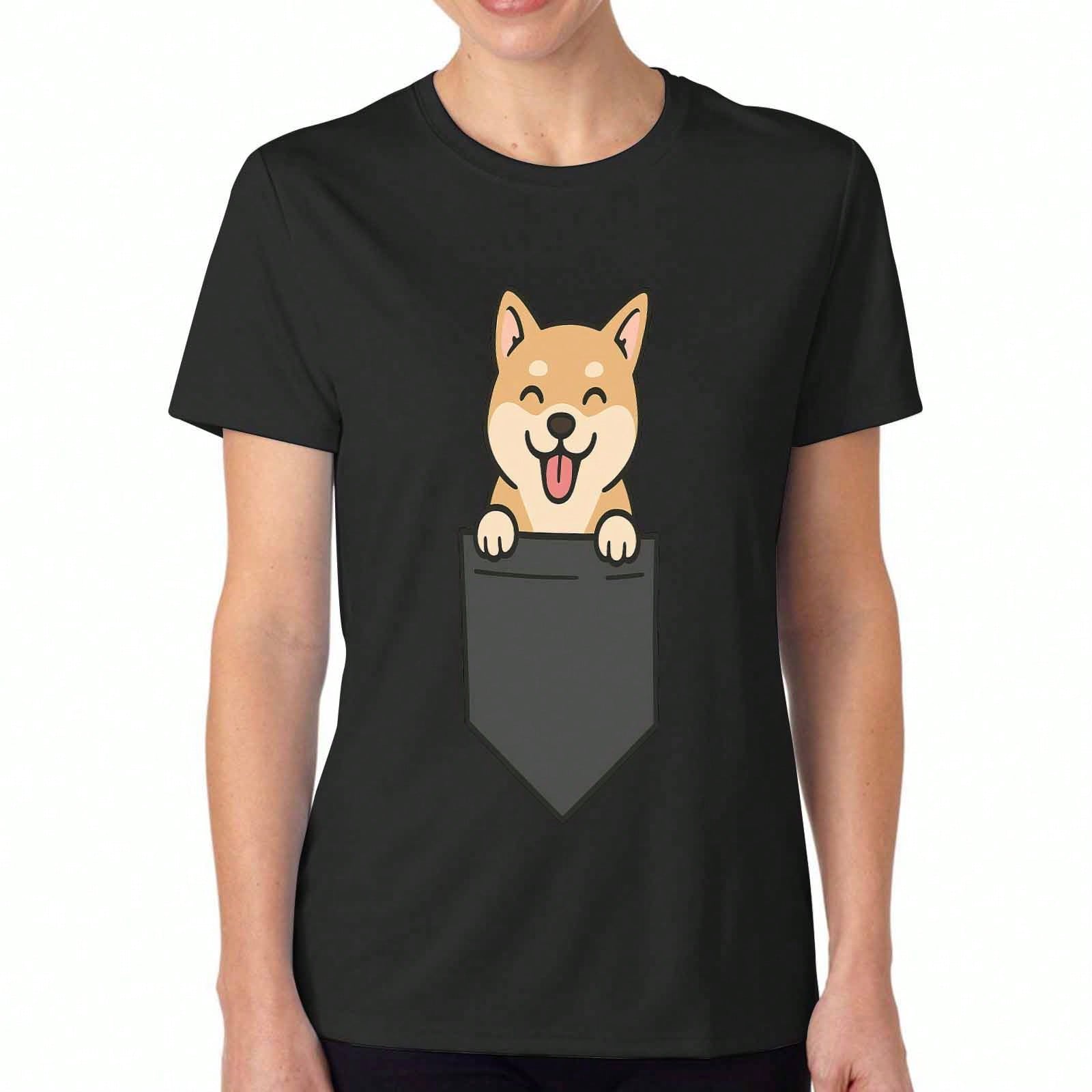 Pocket Pug Ladies Cotton T Shirt, Premium Quality Print, Durable, Casual Fashion. Featuring A Cute Pug Puppy Dog Peeking Out Of A Pocket Design, So St S разноцветный