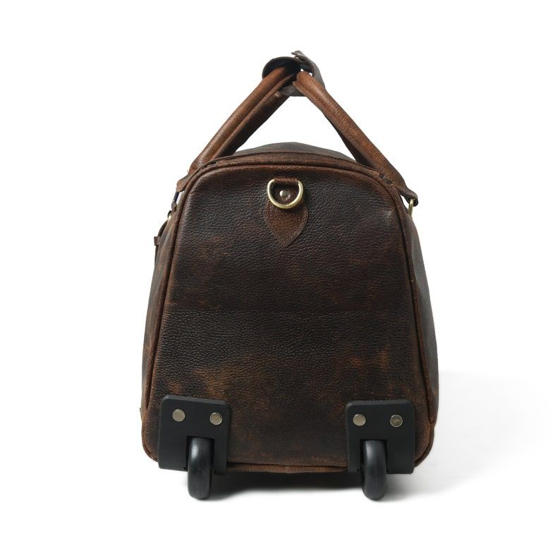 Personalized Full-Grain Leather Duffel Bag with Wheels: Carry-On