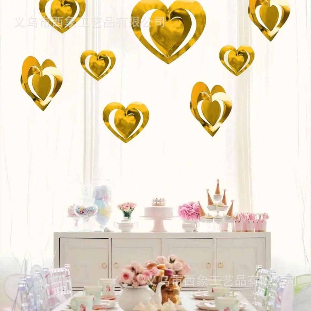 

16pcs 3D Red Heart Garland Valentines Day Decor Love Heart Hanging String Garland Wedding Anniversary Birthday Party Supplies золотий