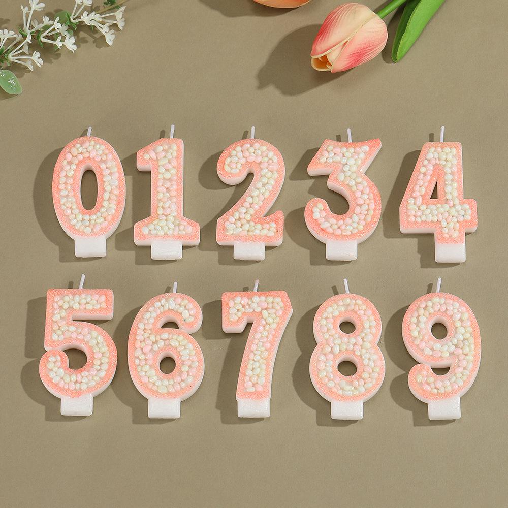 Handmade Pebble Powder Number Candles for Birthday and Party Decorations