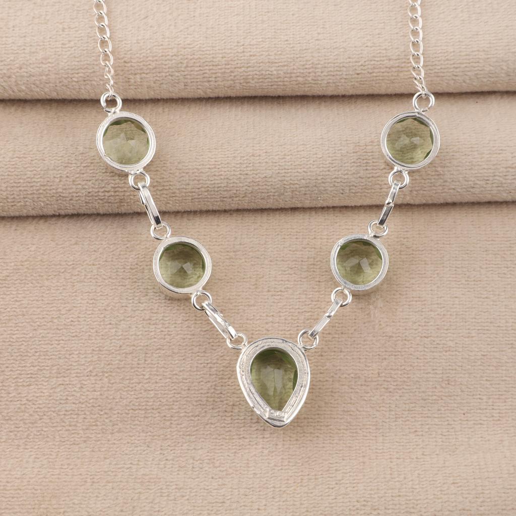 Green Amethyst Gemstone Silver Handmade Necklace16-18" 925 Sterling Silver Women Jewelry Gift For Birthday RN-3-14
