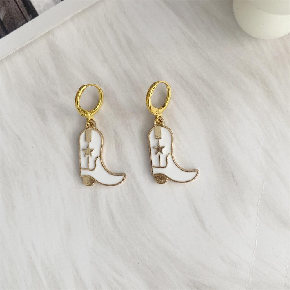 Pinkdudu Vintage Cowboy Hat Zinc Alloy Drop Earring Cute Glass Dripping Boots Hoop Earring Simple Trendy Earring PD2228