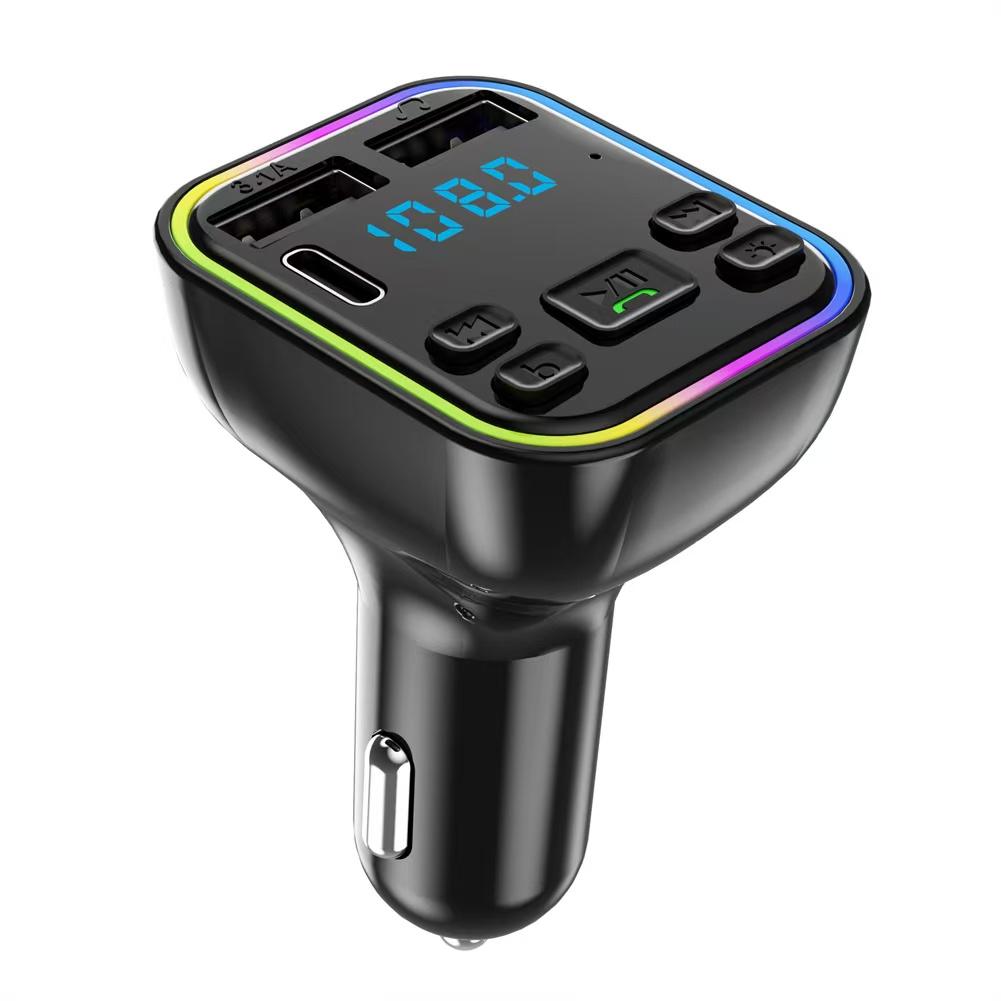 Car Bluetooth5.0 G38 FM Transmitter PD Type-C Dual USB 3.1A Fast Charger Colorful Ambient Light Handsfree MP3 Modulator Player