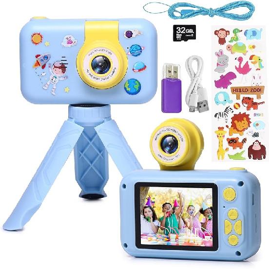 Kids Camera,2.4in IPS Screen Digital Camera,180°Flip Lens Camera,Children Selfie Camera with Playback Game,Christmas/Birthday Gift for 4 5 6 7 8 9