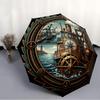 Steamboat Adventure pattern umbrella, portable and foldable design, 8 ribs, a casual accessory for Halloween, Christmas, and birthday gifts.