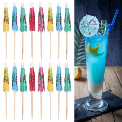 20pcs Wooden Bar Cocktail Decor Mixed Color Toothpicks Mini Umbrella Parasol Snack Cocktail