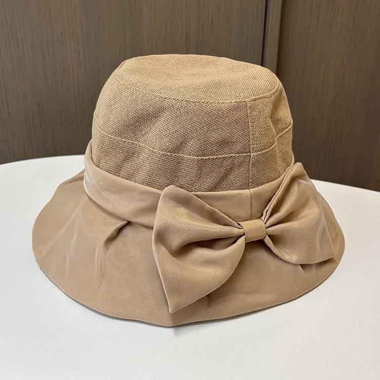 Bucket hat women's spring summer new washi splicing basin hat bow casual UV protection sun hat