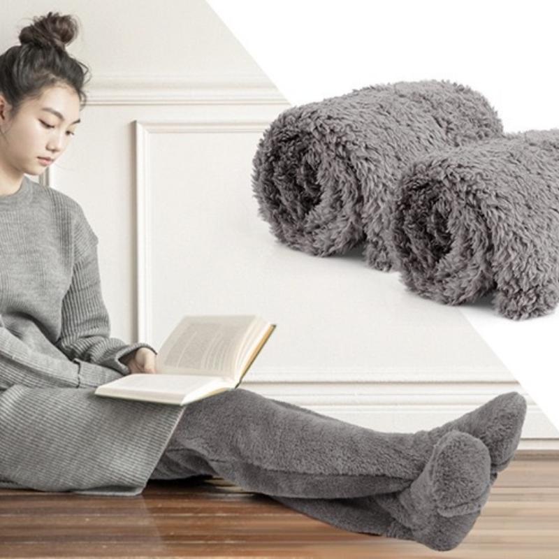 Thick Goose Down Leg Warm Knee Pad Socks Pregnant Women Elderly Cold Leg Teddy Bear High Long Floor Socks Warm Feet