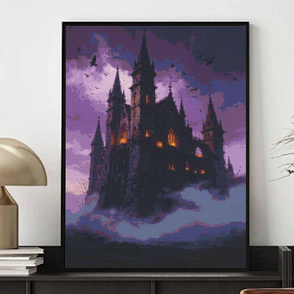 DIY Full Drill Diamond Painting Kit Gothic Castle Cloud Night Sky Rhinestone Canvas Art Relaxing Handmade Gift for Adults