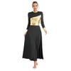 Womens Liturgical Praise Dance Dress Metallic Shiny Color Block Mock Neck Long Sleeve Applique Worship Costume
